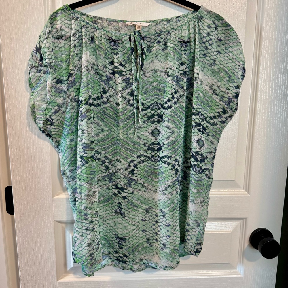 CAbi Green and Blue Abstract Blouse SZ Medium